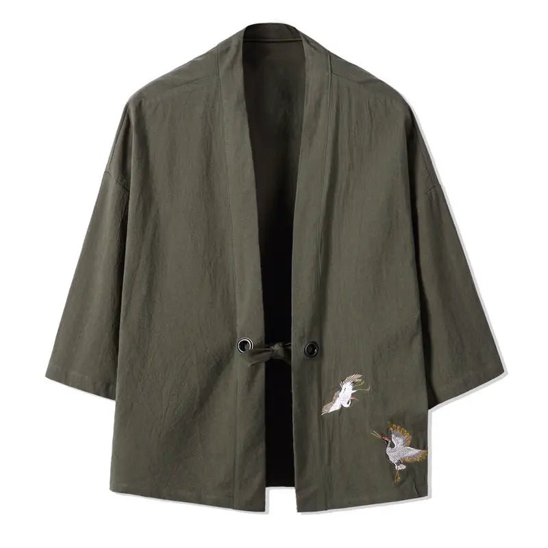 Cardigan Kimono Japonais Homme – Vert Kaki - M