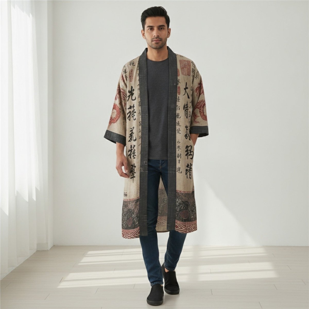 Robe Kimono Long Unisexe – Beige - S