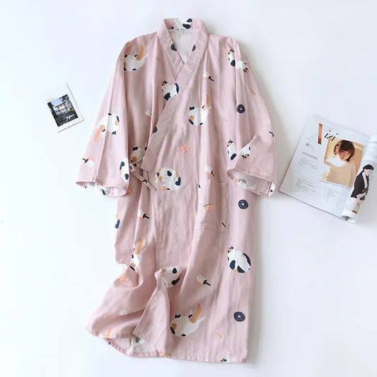 Pyjama Kimono Coton Femme – Rose - M