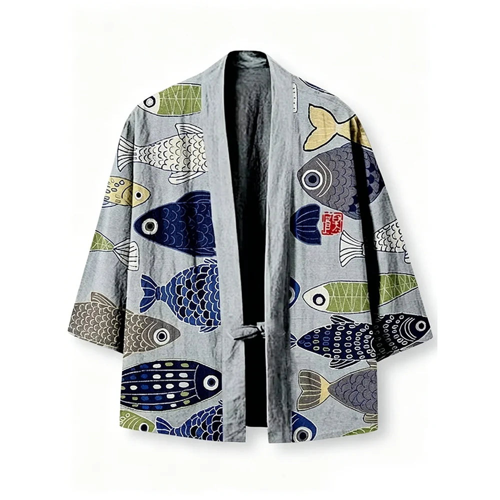 Cardigan Kimono Haori Japonais Unisexe Coton Motifs Traditionnels