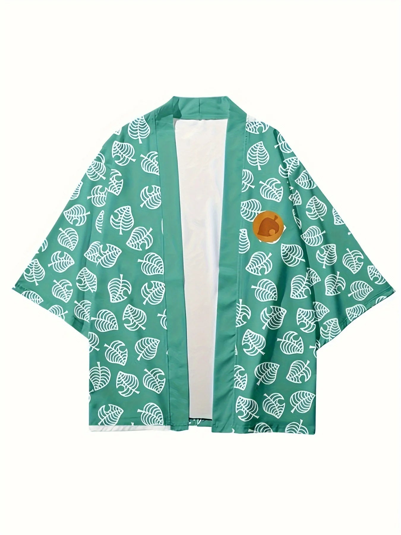 Veste Haori Japonais Imprimé Floral Rose & Vert