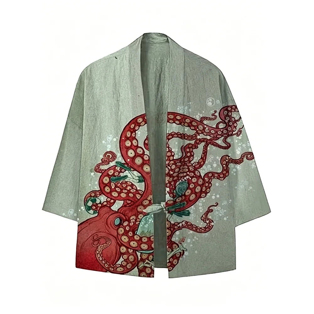 Cardigan Kimono Haori Unisexe Coton Imprimé Japonais
