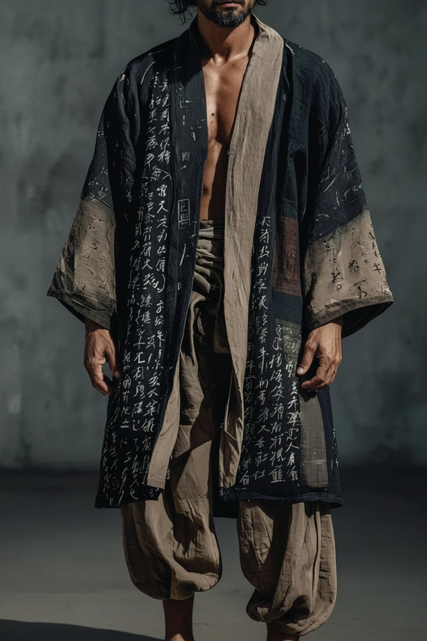Kimono Long Imprimé Chinois Unisexe