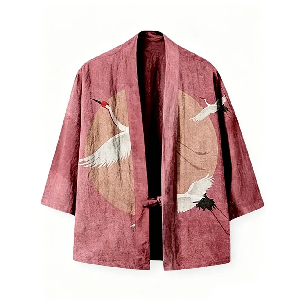 Cardigan Kimono Haori Unisexe Coton Imprimé Oriental