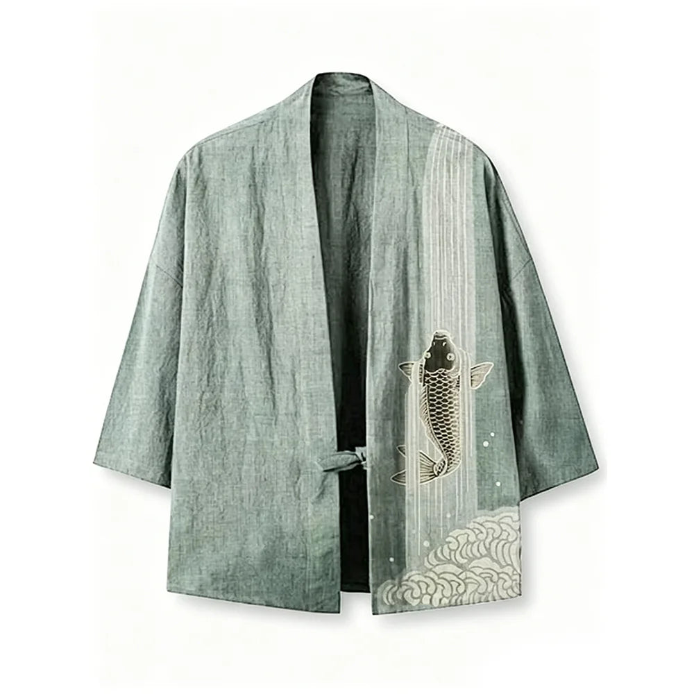Cardigan Haori Japonais Unisexe Coton Motifs Traditionnels