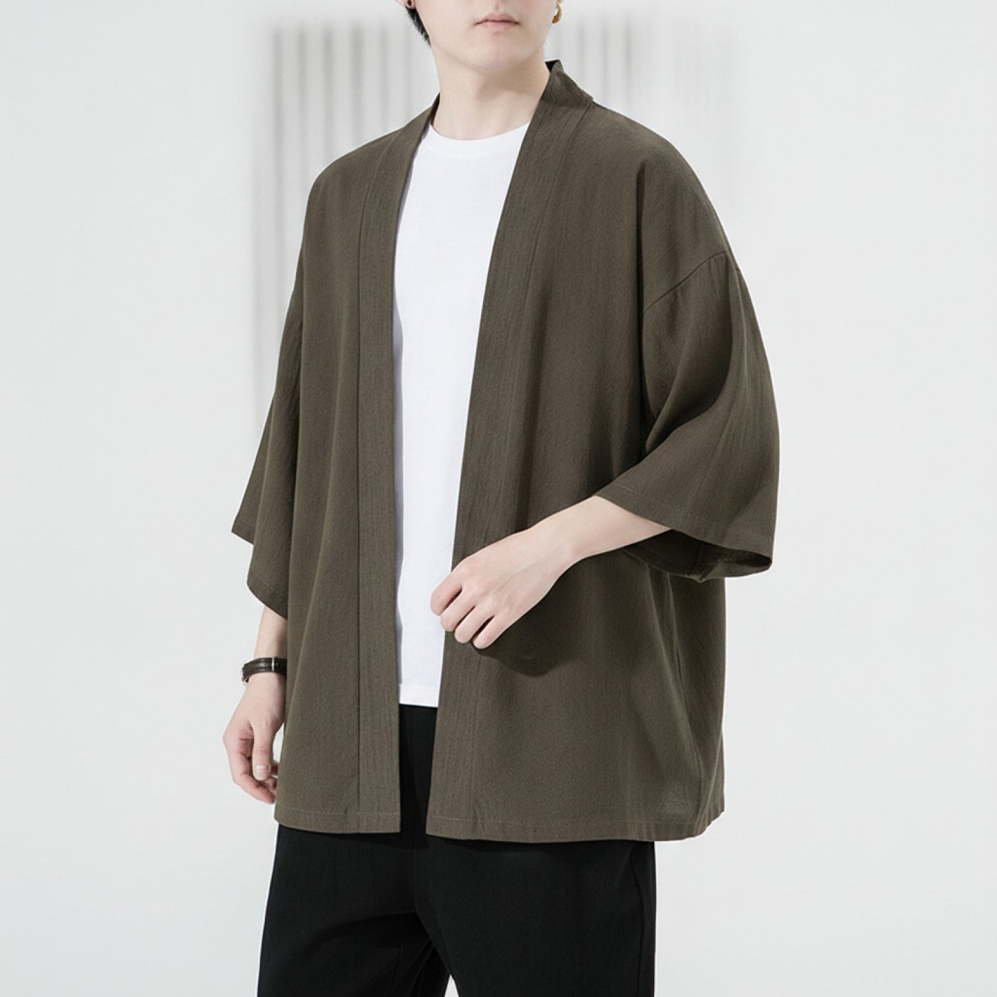 Cardigan Kimono Homme Coton Lin Vert