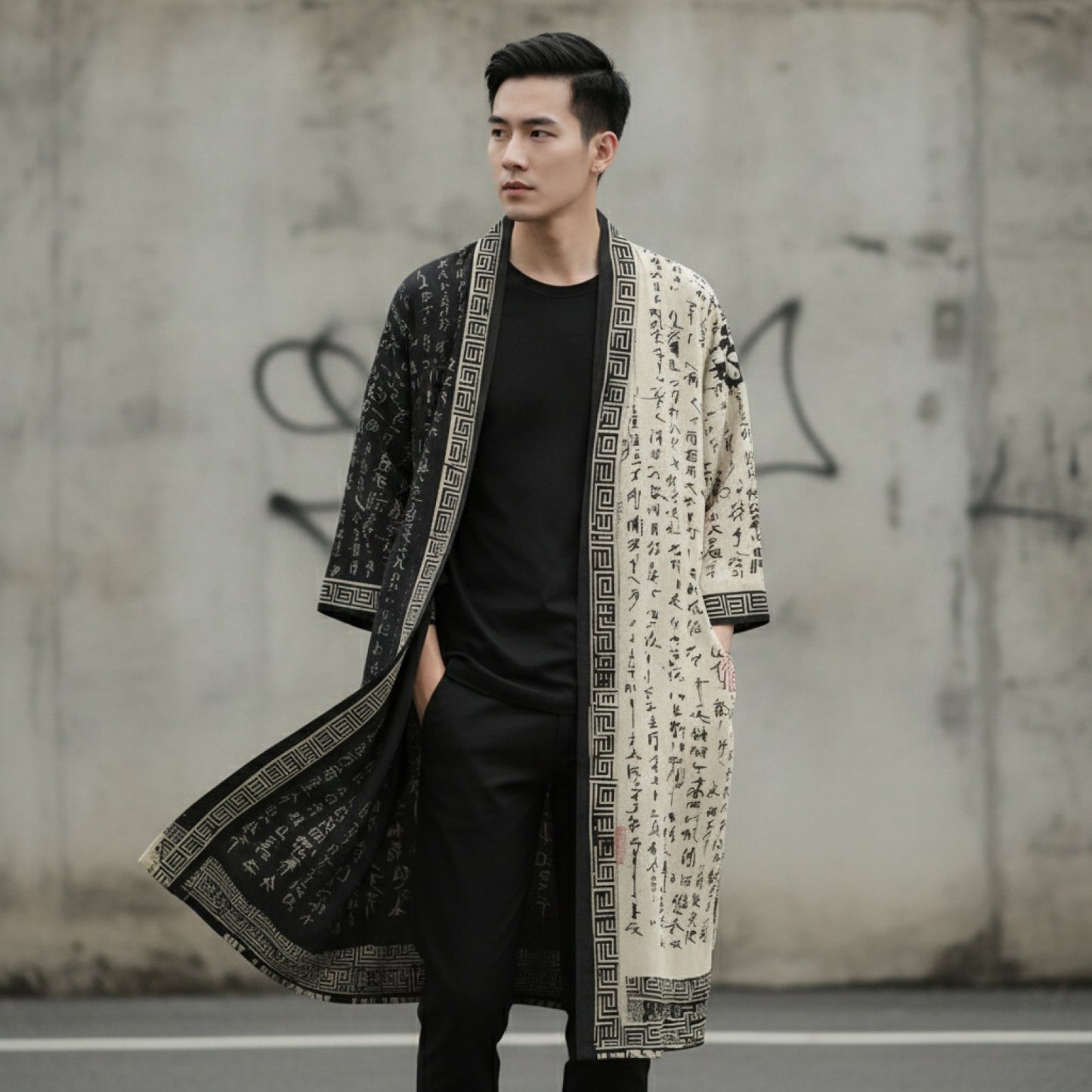 Kimono Long Imprimé Chinois Unisexe