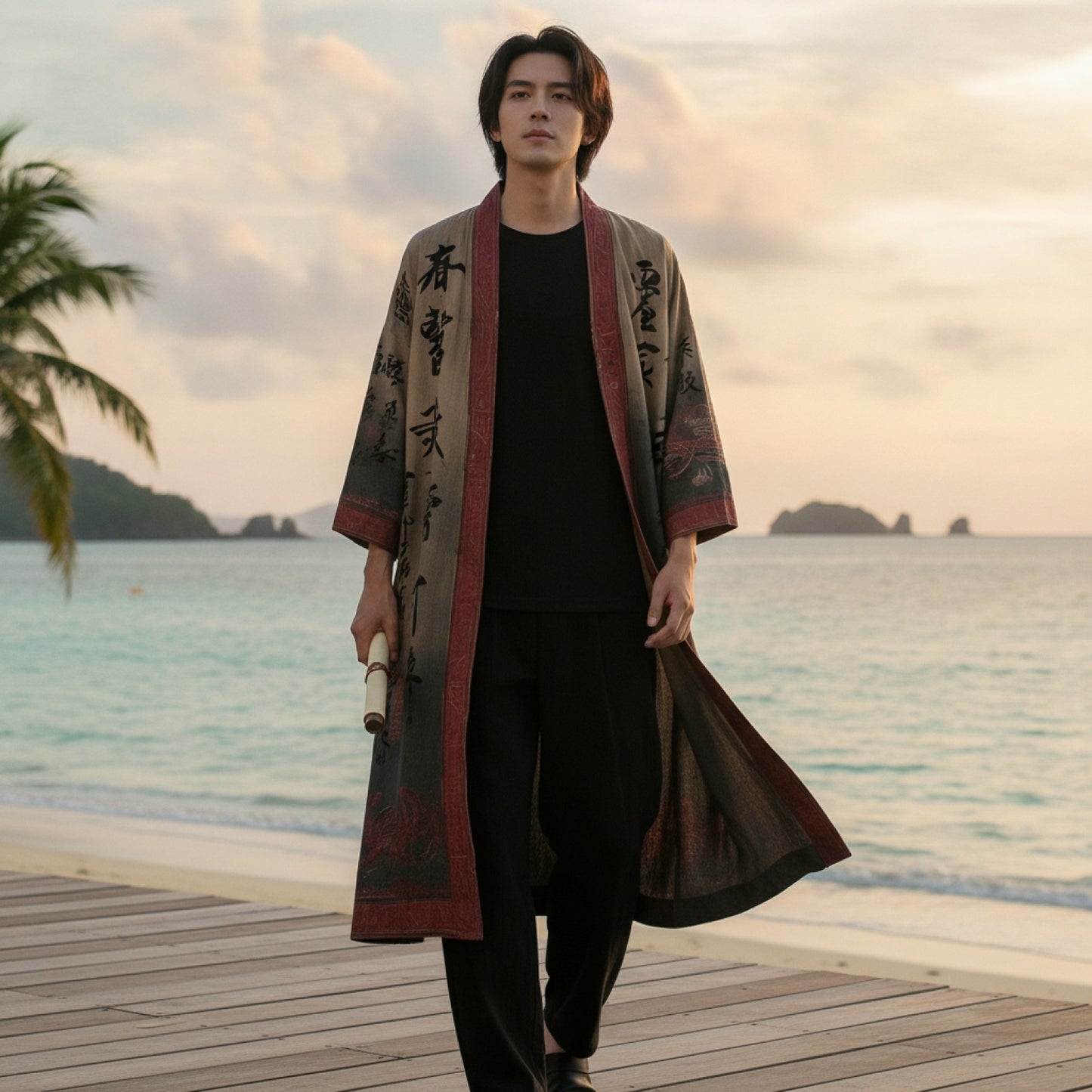 Kimono Long Imprimé Chinois - Style Yukata Décontracté