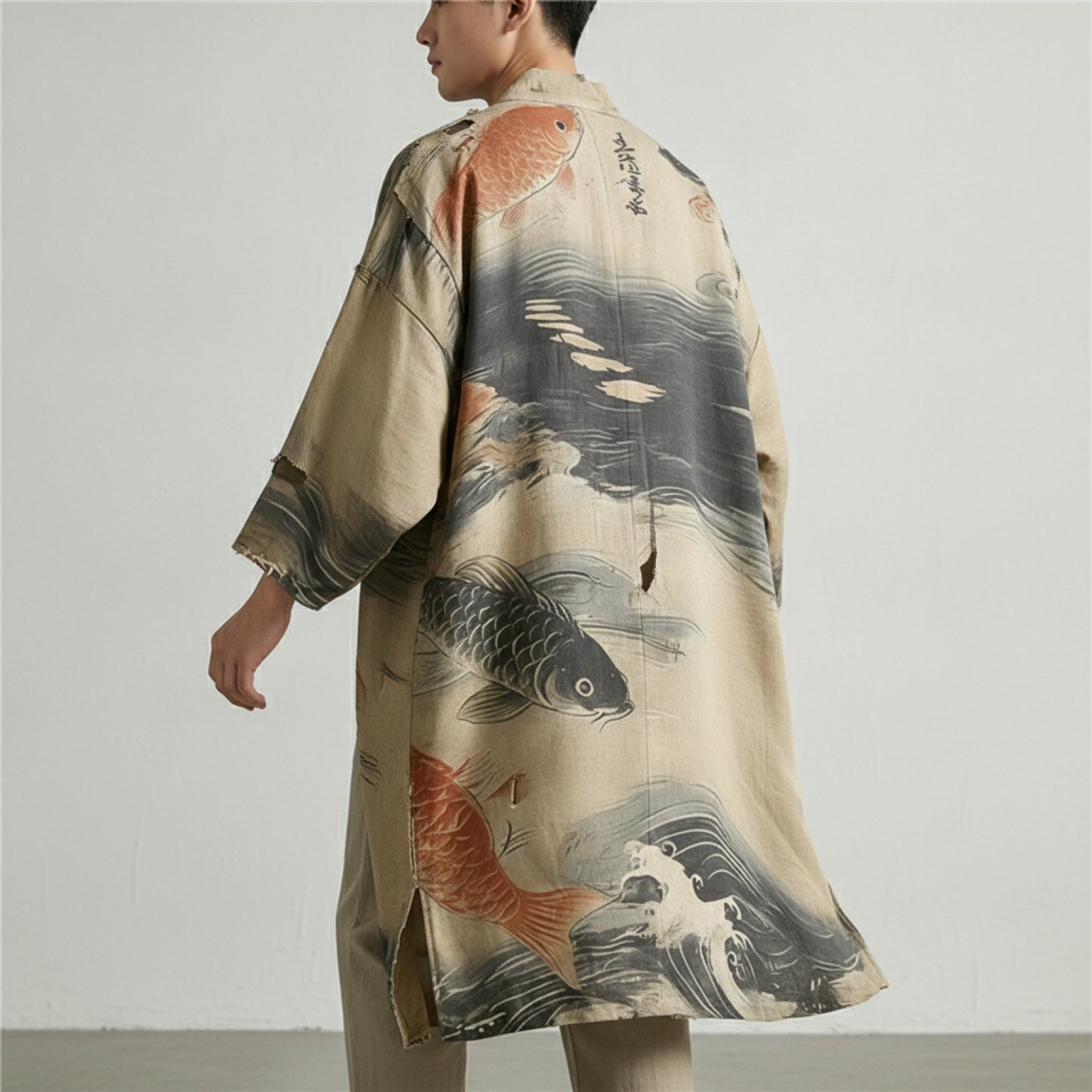 Kimono Long Imprimé Chinois Unisexe