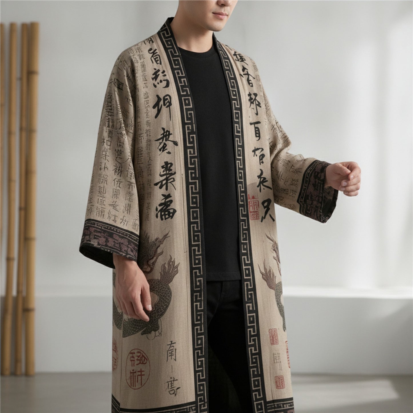 Kimono Long Imprimé Chinois Mixte