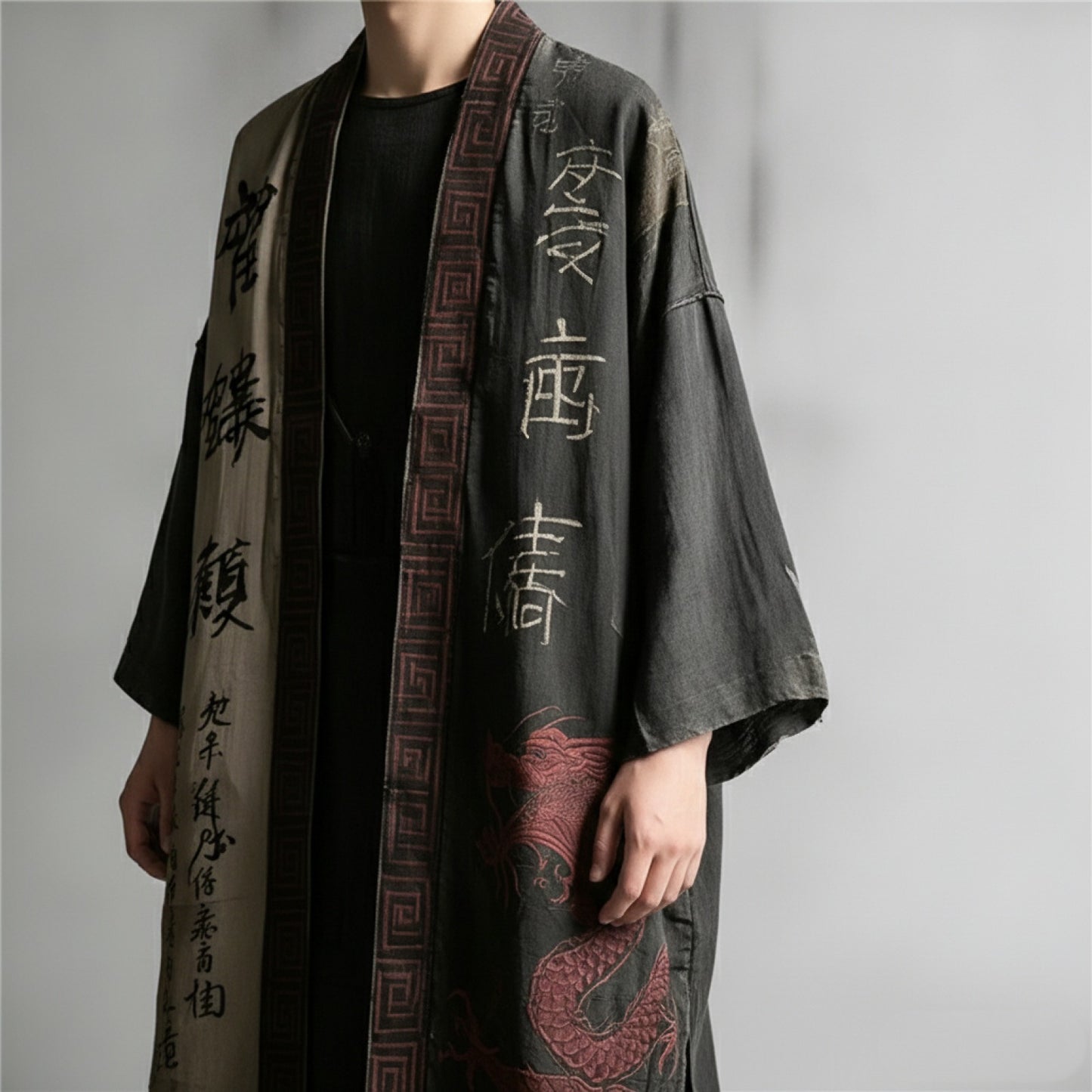 Kimono Long Imprimé Chinois Bohème Chic