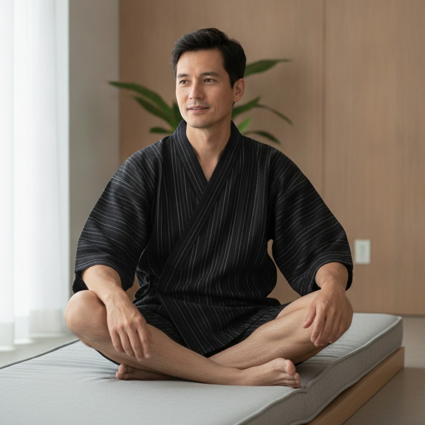 Pyjama Kimono Homme Noir Coton Léger