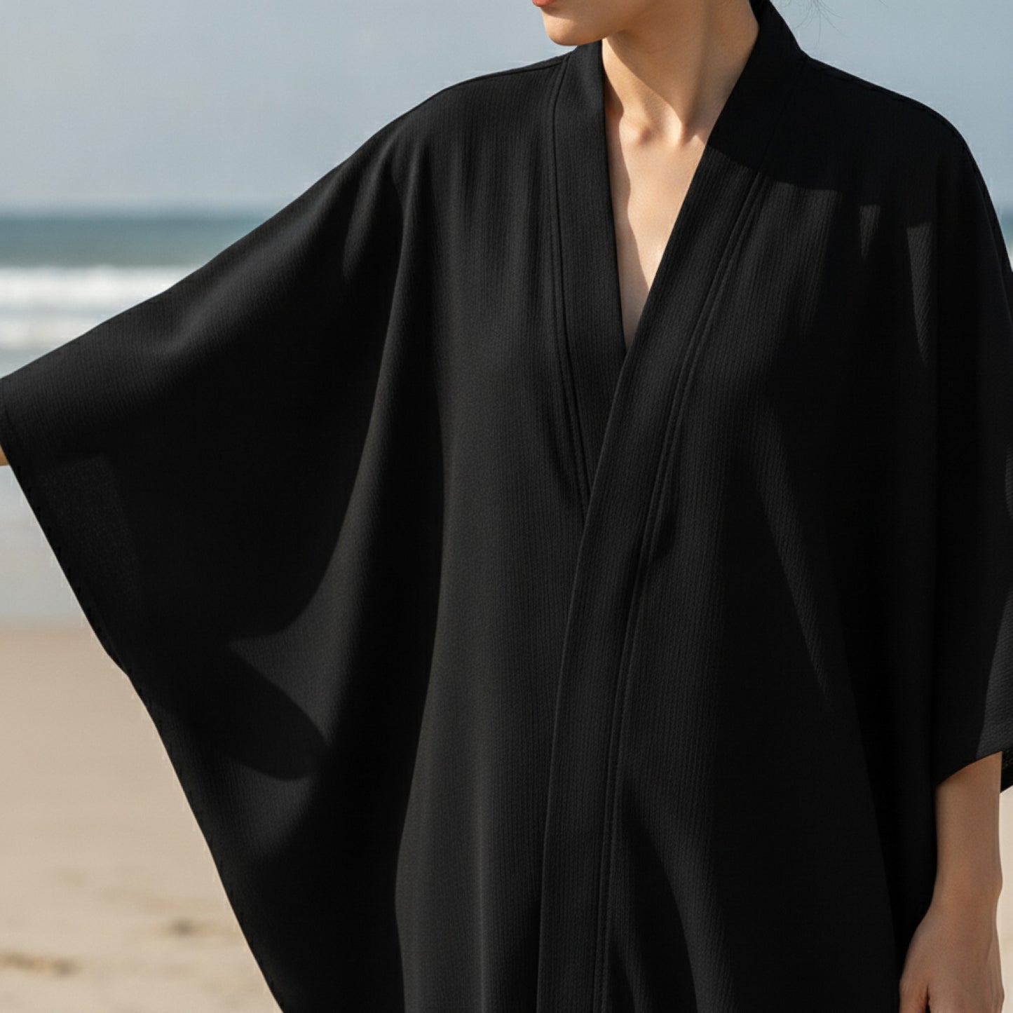 Poncho Kimono Long Noir Unisexe - Style Été 2024