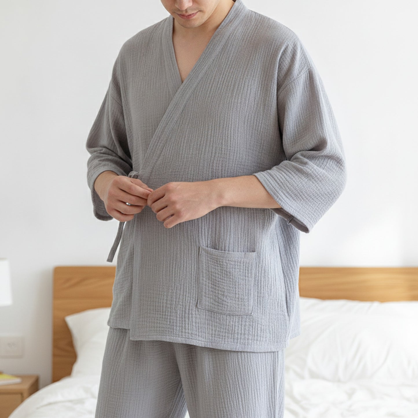 Pyjama Kimono Homme Gaze Fine Gris Clair