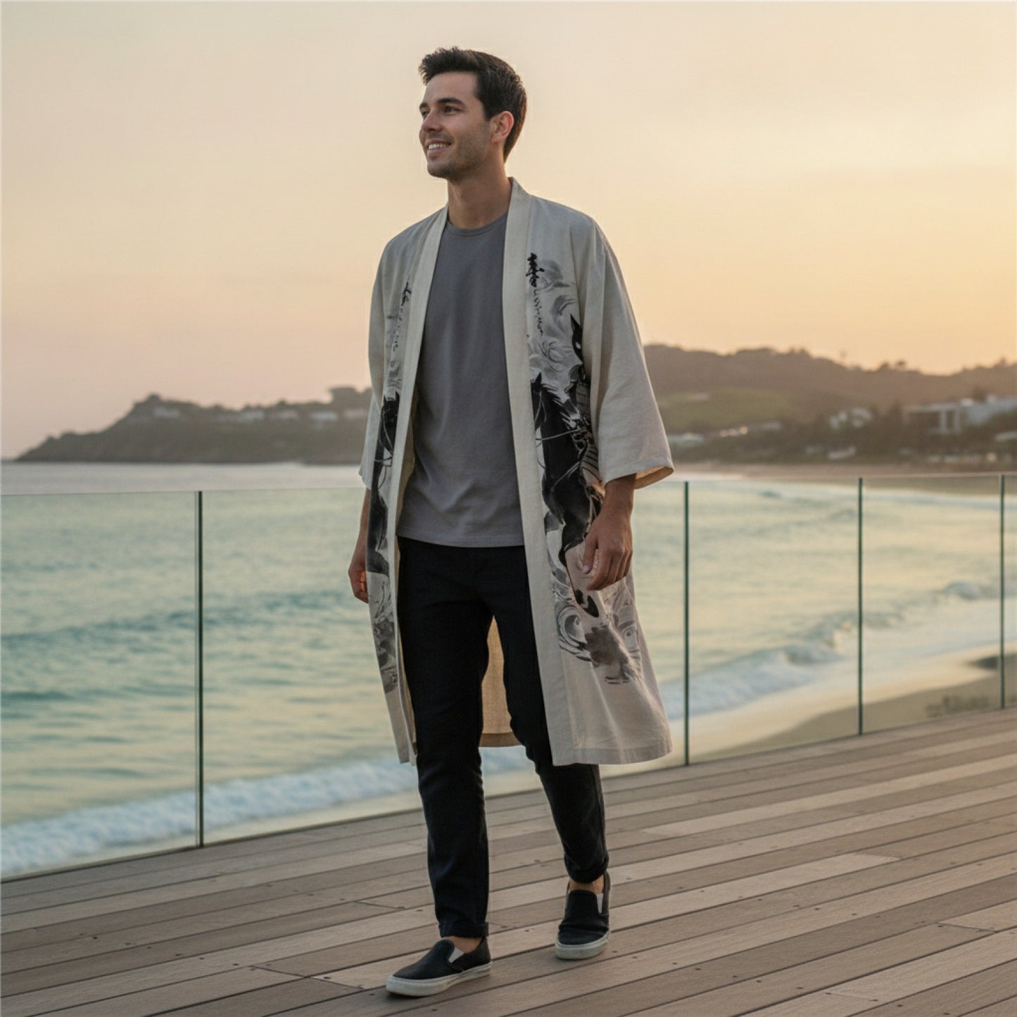 Kimono Long Imprimé Chinois Unisexe