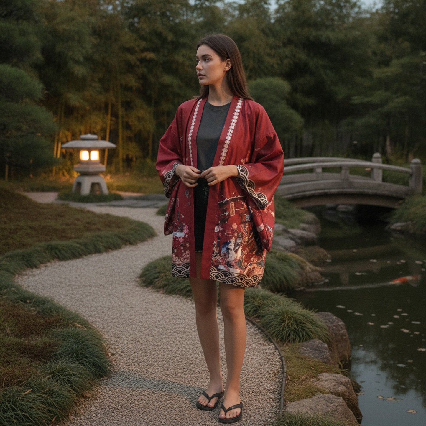 Kimono Haori Streetwear Rouge Unisexe