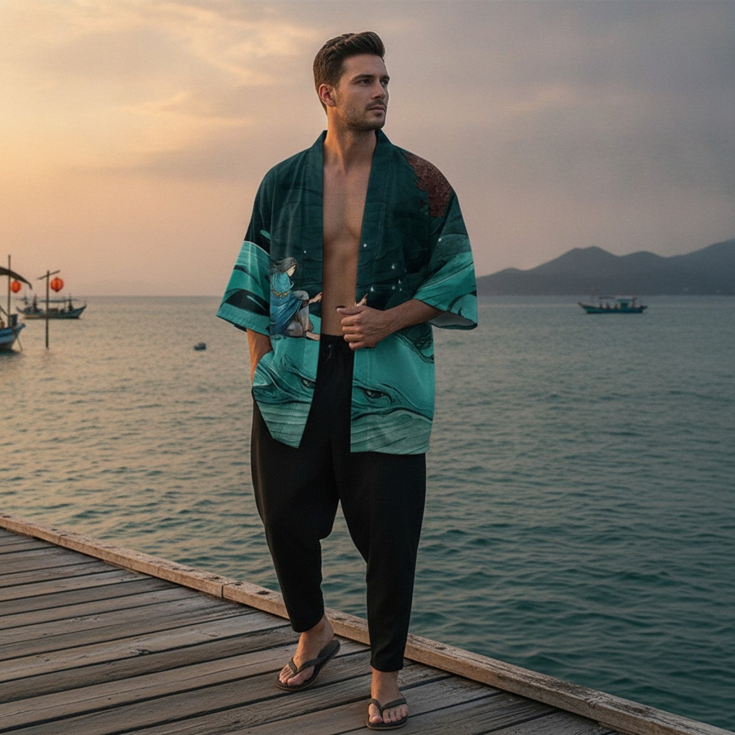 Kimono Homme Ukiyoe Streetwear Imprimé 3D