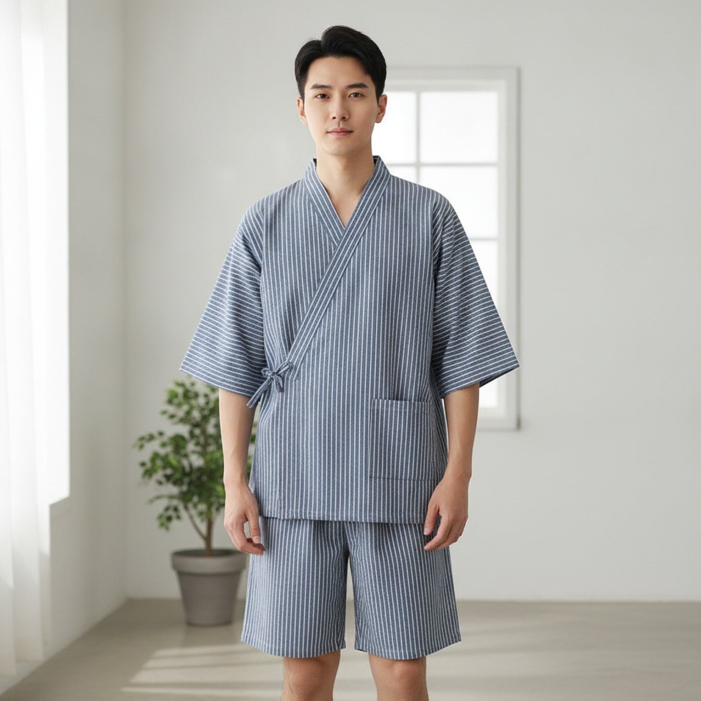 Pyjama Kimono Homme Coton Léger Rayé