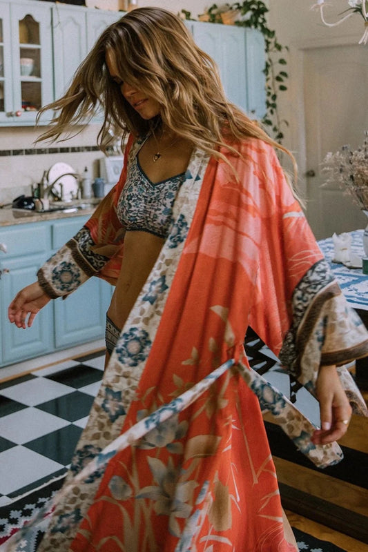 Kimono Plage Bohème Femme – Rose - Kimono Zen
