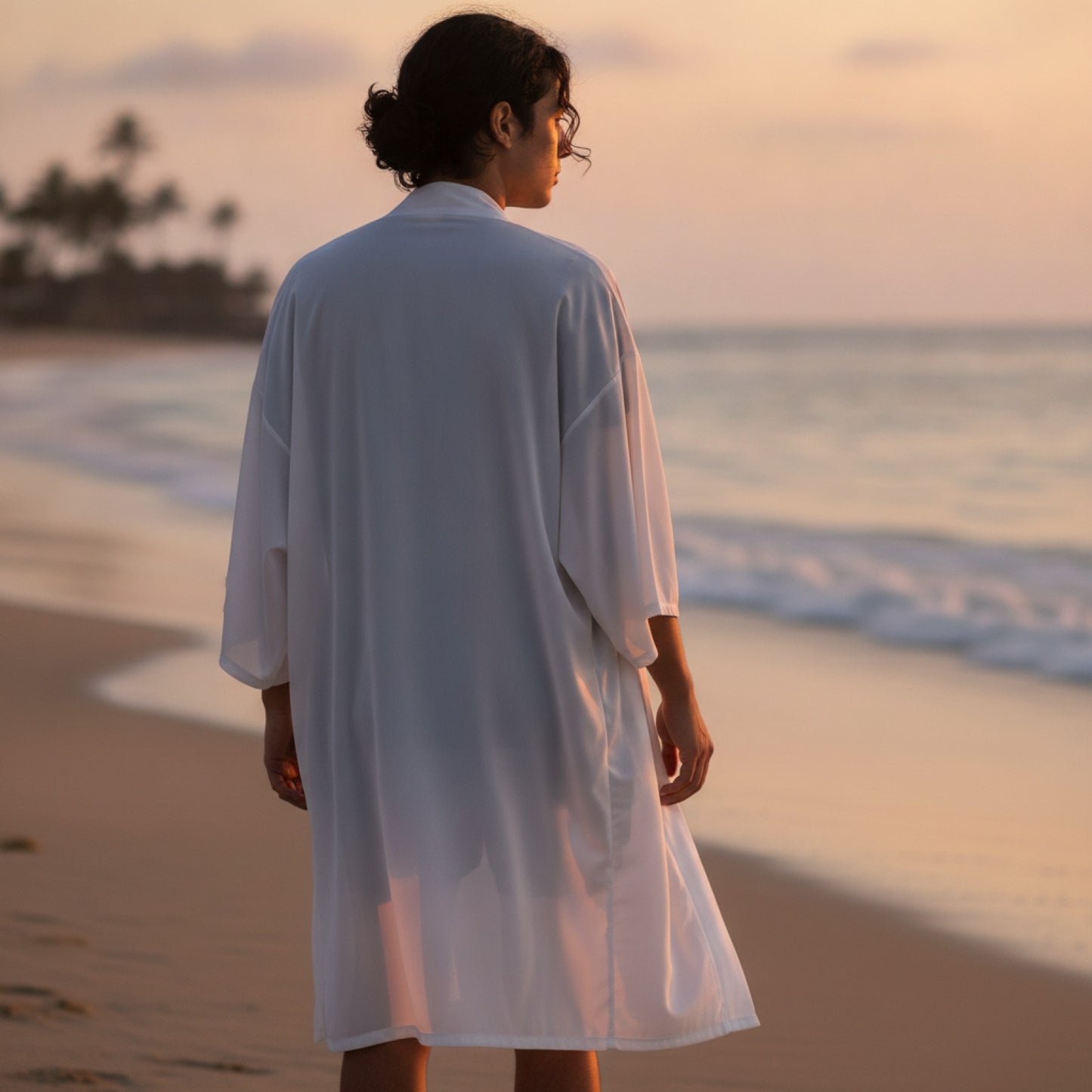 Poncho Kimono Long Blanc Style Japonais Unisexe