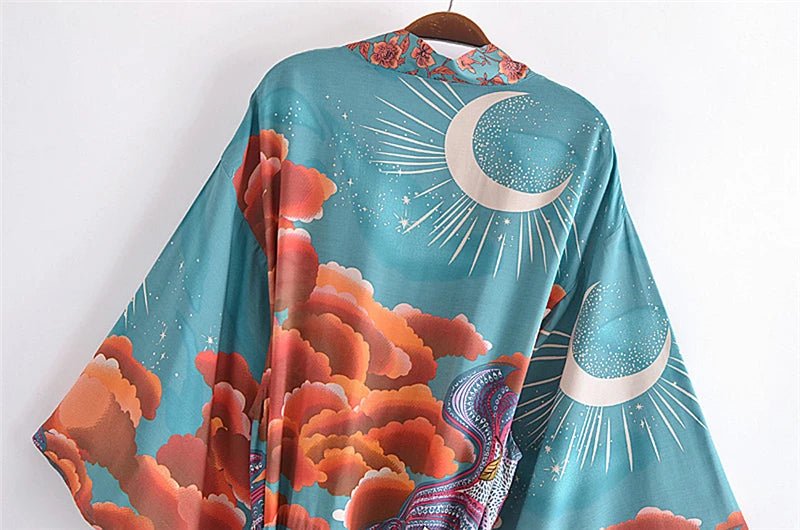 Robe Kimono Fleurie Bohème Femme – Vert - Kimono Zen