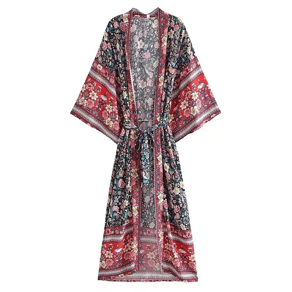 Robe Kimono Fleurie Bohème Femme – Violet - Kimono Zen