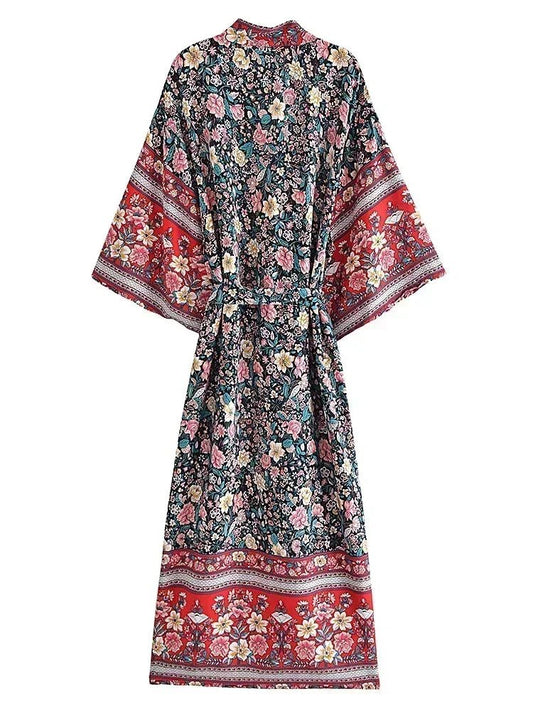 Robe Kimono Fleurie Bohème Femme – Violet - Kimono Zen
