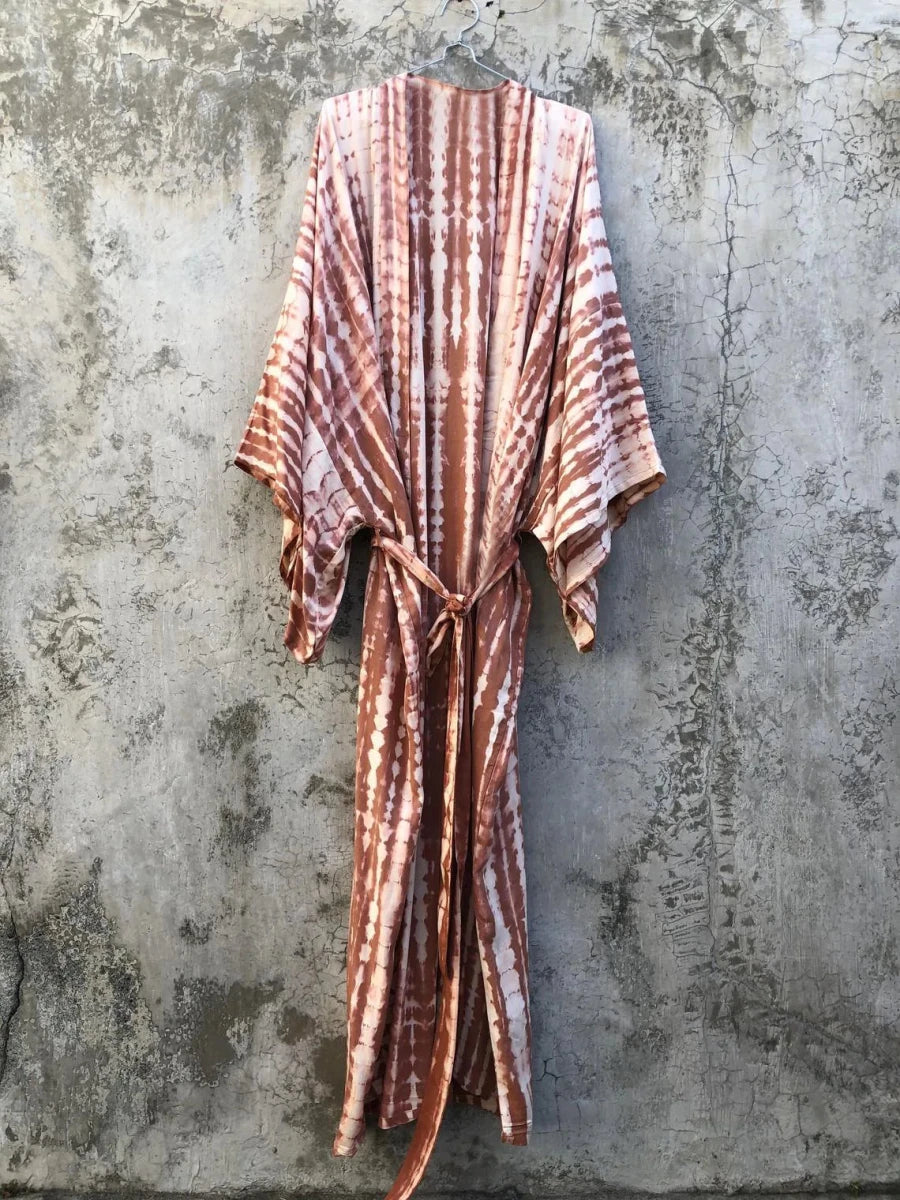 Robe Kimono Rayures Bohème Femme – Rose - Kimono Zen