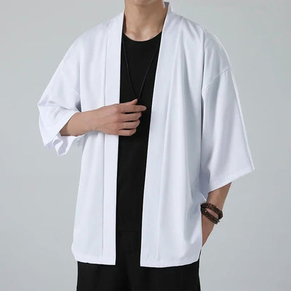 Chemise Kimono Style Japonais Homme – Blanc - M