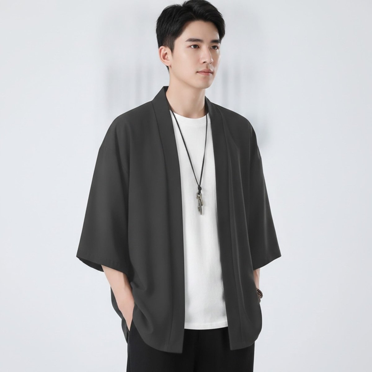 Chemise Kimono Décontracté Homme – Gris - M