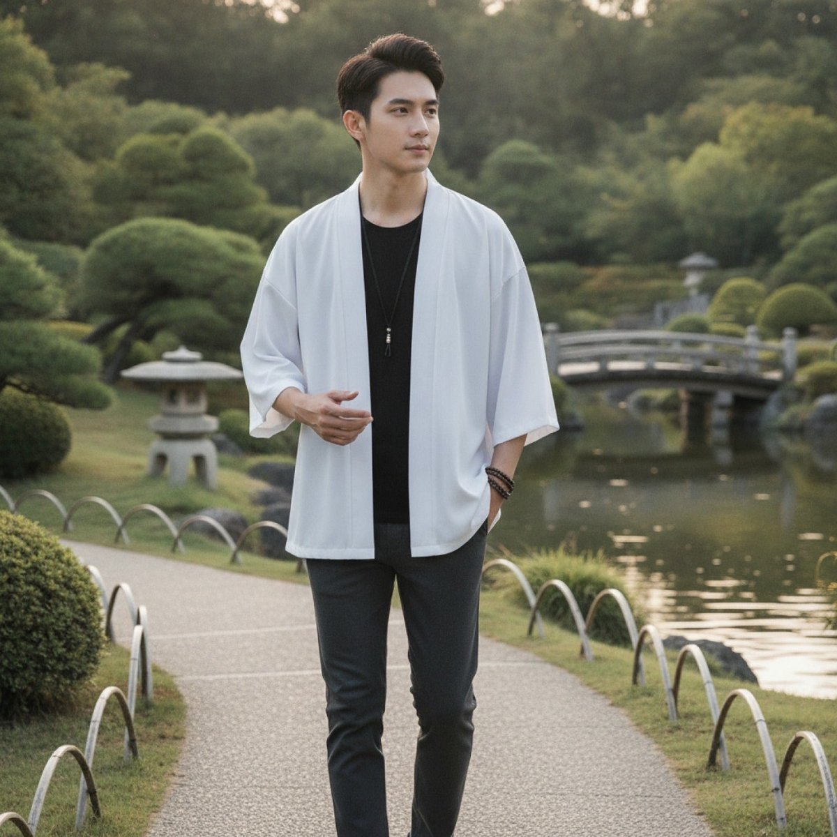 Chemise Kimono Style Japonais Homme – Blanc - M
