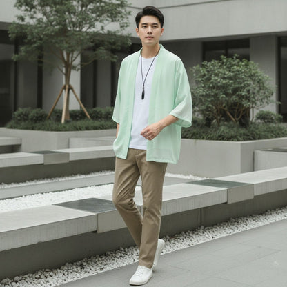 Chemise Kimono Décontracté Homme – Vert - M