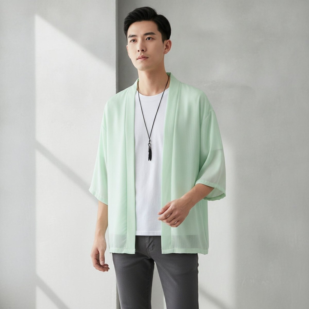 Chemise Kimono Décontracté Homme – Vert - M