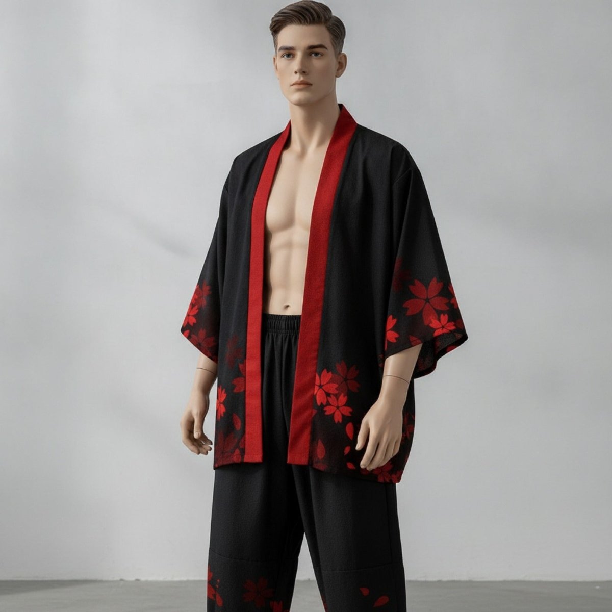 Costume Kimono Japonais Homme – Noir et Rouge - XXS