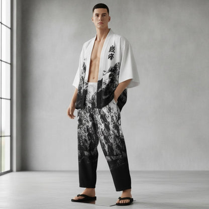 Ensemble Kimono Ample Homme – Blanc et Noir - XXS