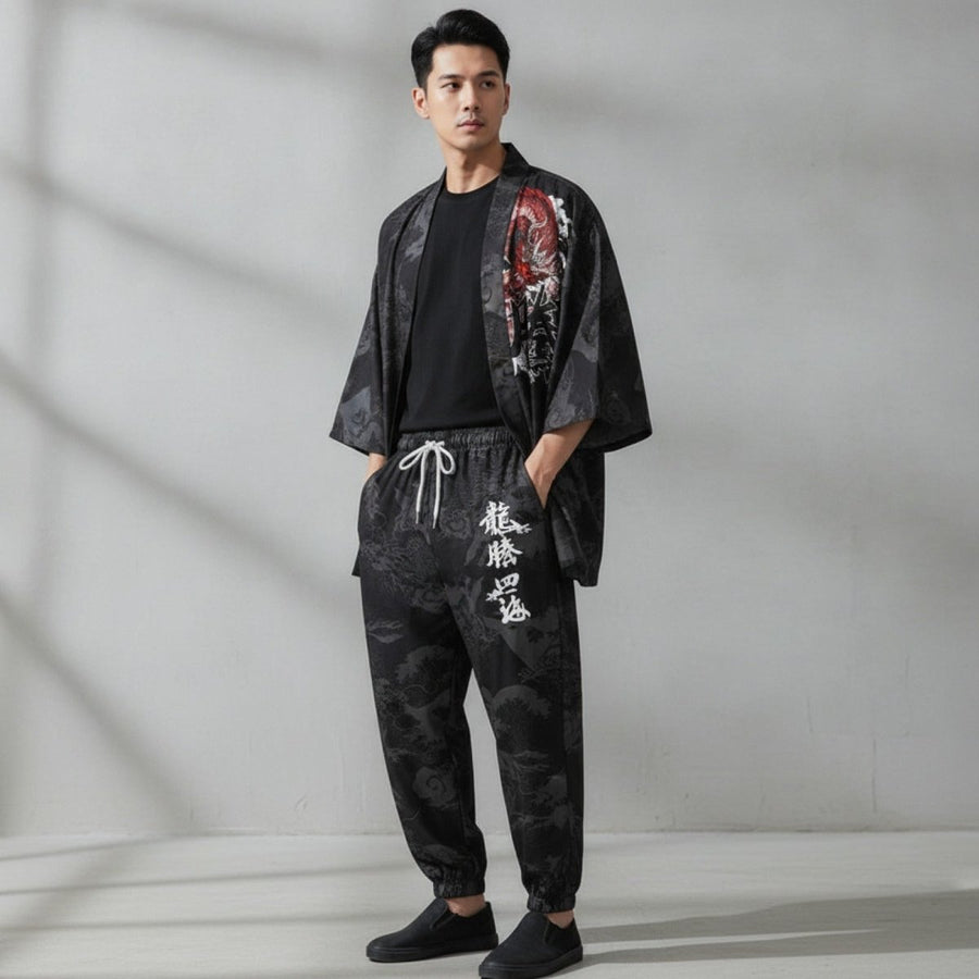 Ensemble Kimono Illustré Homme – Noir - XXS