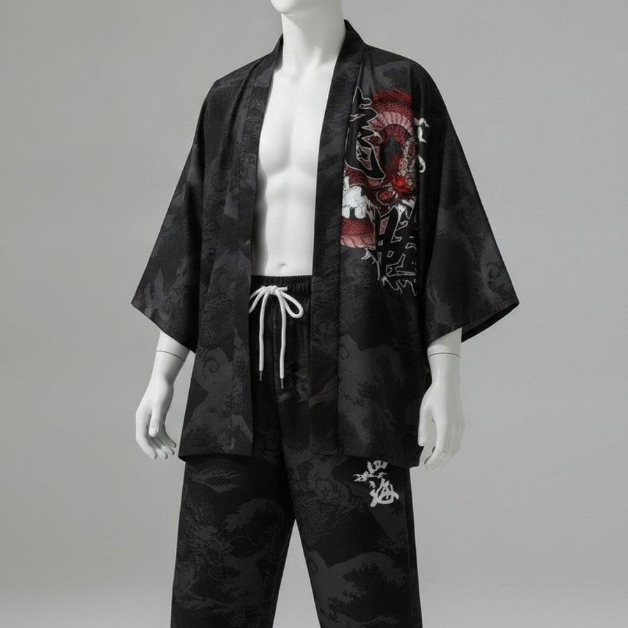 Ensemble Kimono Illustré Homme – Noir - XXS