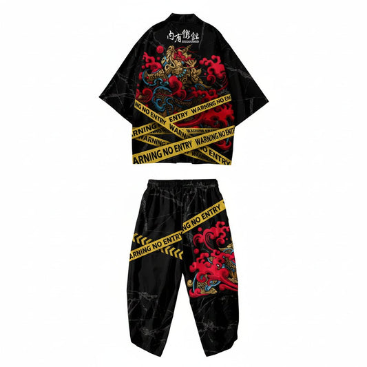 Ensemble Kimono Ample Illustré Homme – Noir - XXS