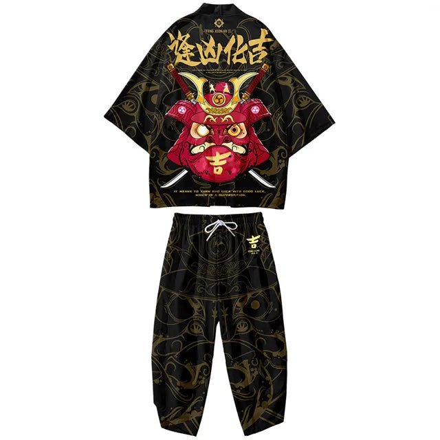 Cardigan Kimono Samouraï Homme – Noir et Rouge - XXS