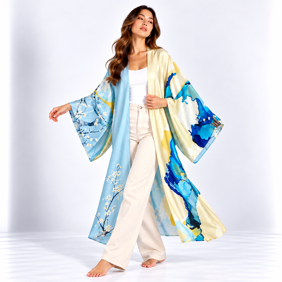 Kimono Long Aquarelle | Bleu Ciel