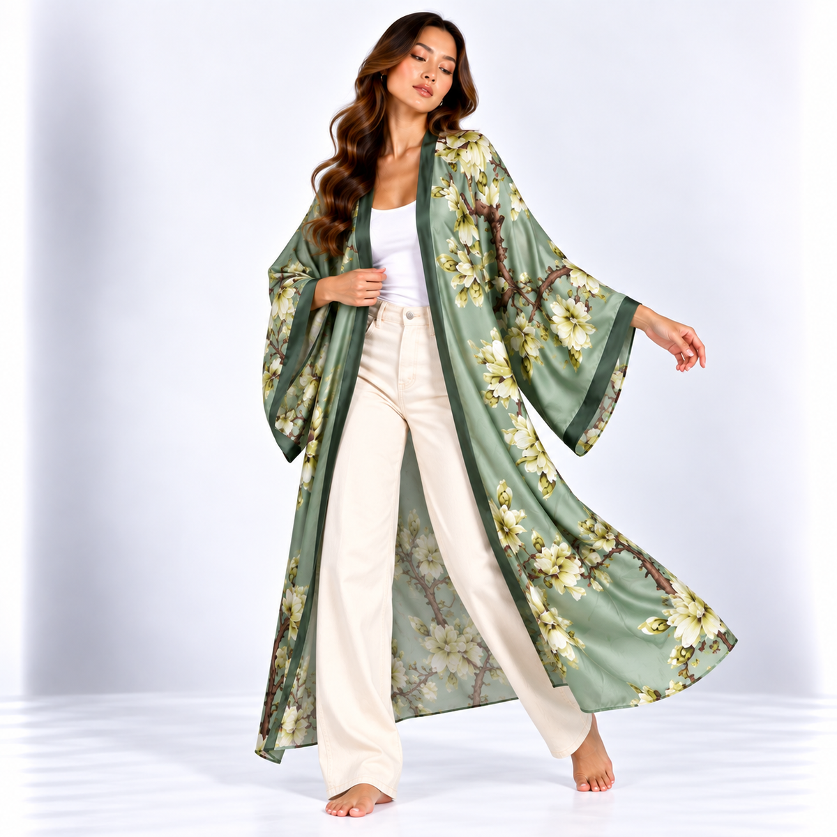 Kimono Long Jardin | Vert Sauge