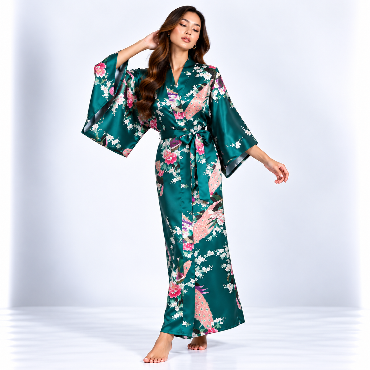 Kimono Long Paon | Bleu Canard