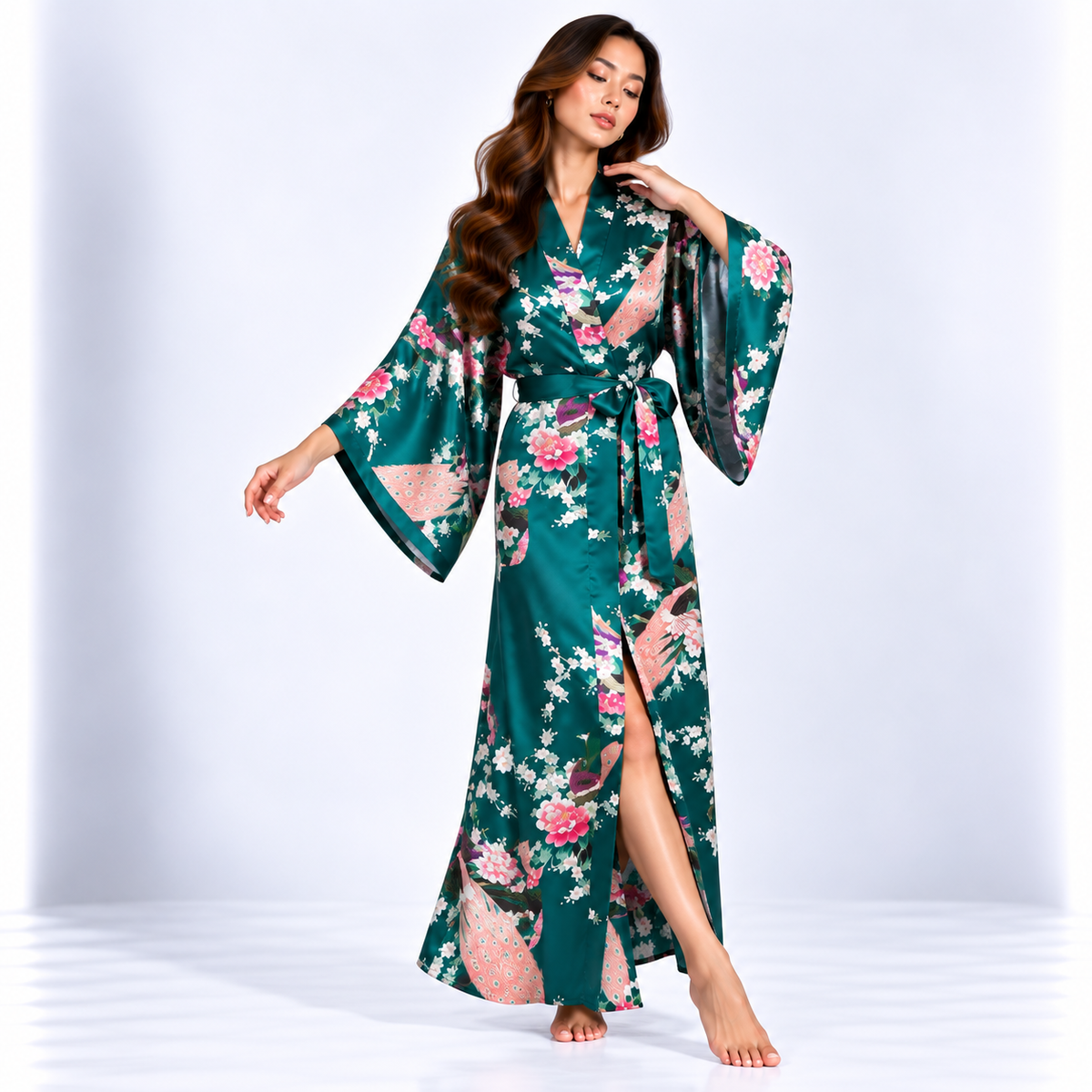 Kimono Long Paon | Bleu Canard