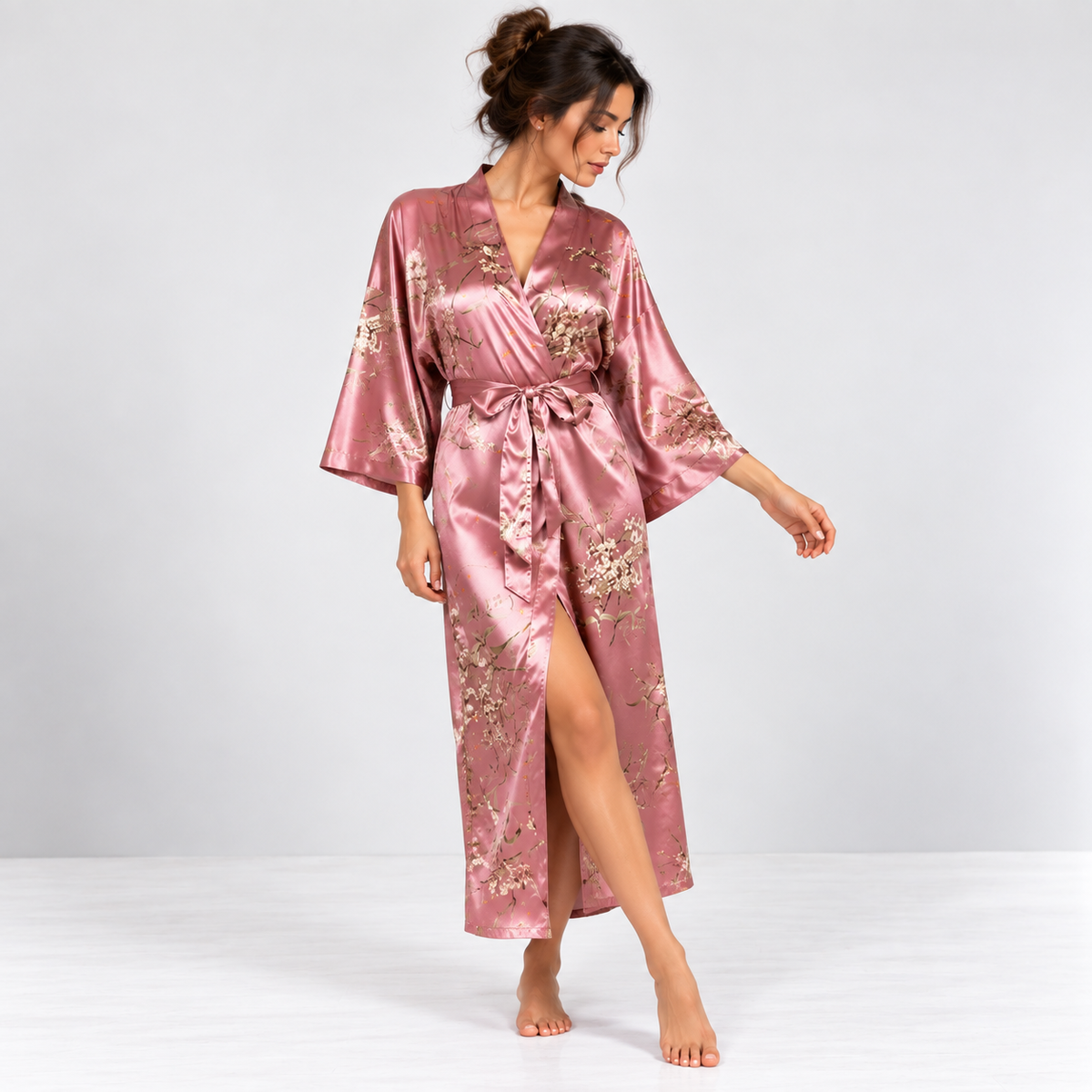 Kimono Satin Fleuri | Rose