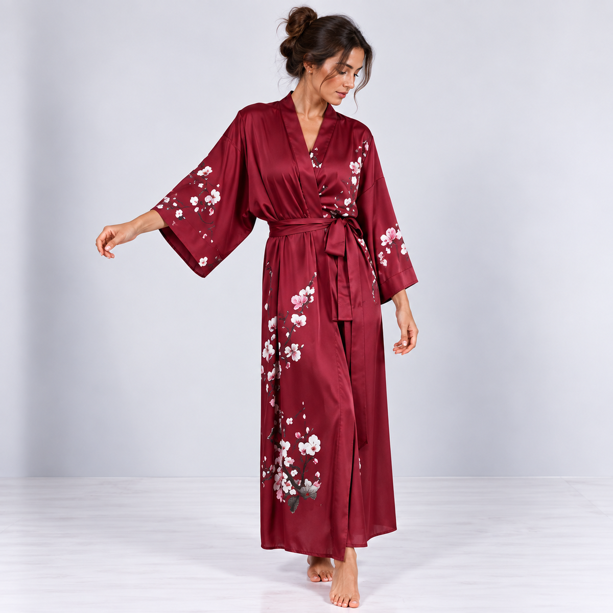 Kimono Long Floral | Bordeaux