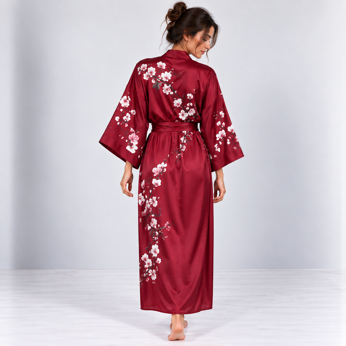 Kimono Long Floral | Bordeaux