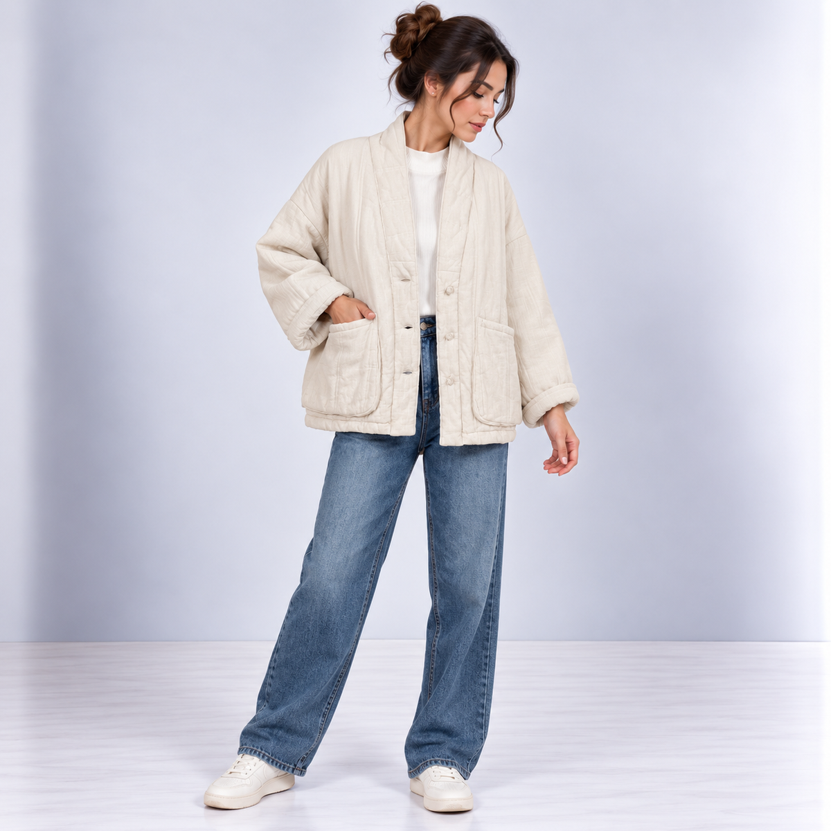 Veste Kimono Matelassée | Beige