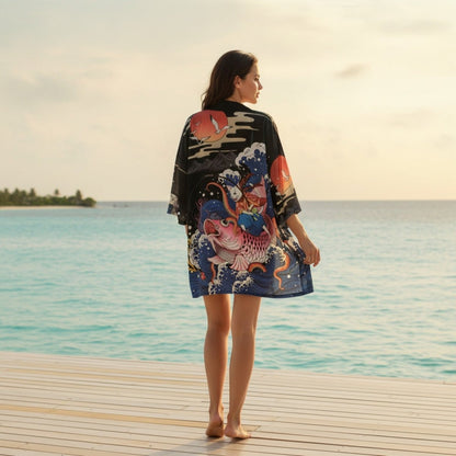 Robe Kimono Carpe Koï Femme – Noir - XS