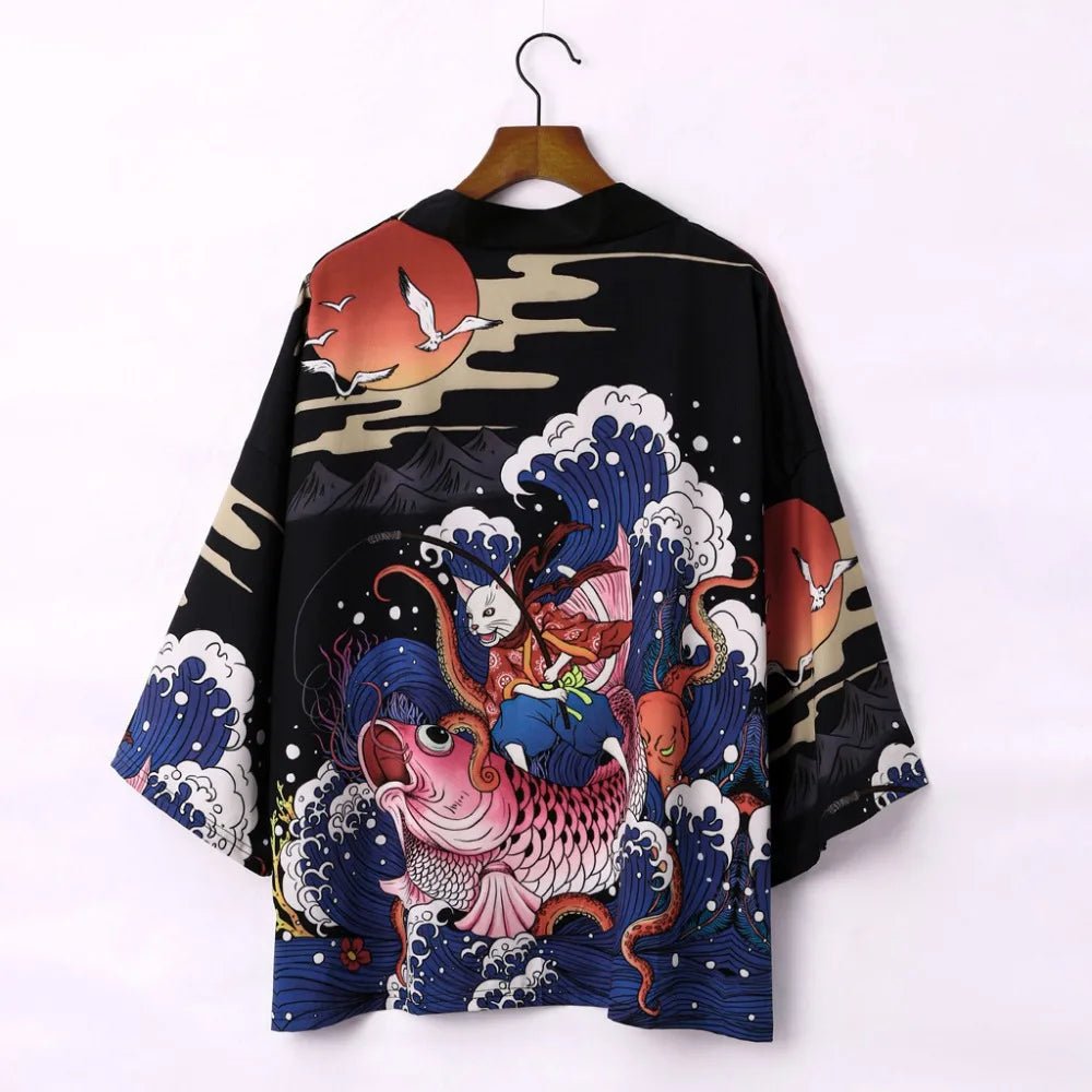 Robe Kimono Carpe Koï Femme – Noir - XS