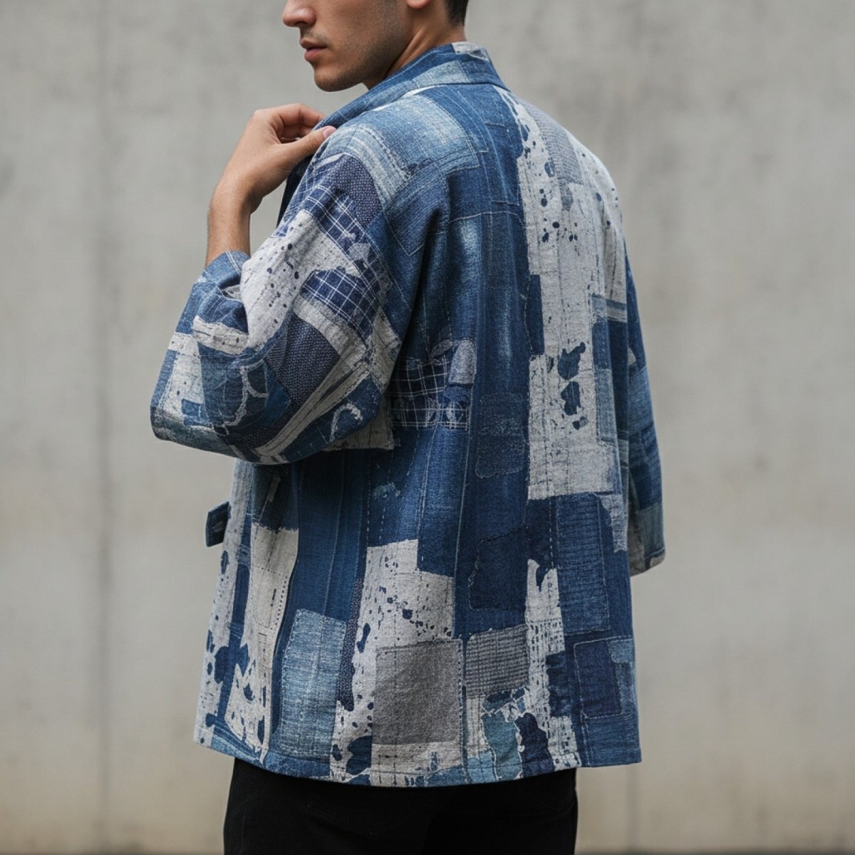 Cardigan Kimono Unisexe – Bleu et Blanc - XXS
